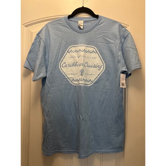 NWT Gildan Women’s Royal Caribbean Crew Neck‎ Casual Graphic Tee Shirt Sz M Blue - Picture 1 of 4